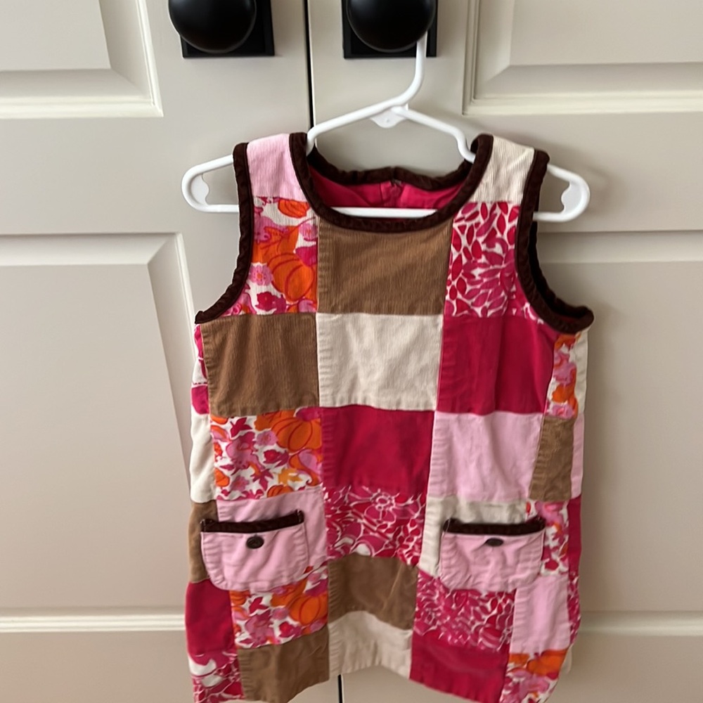 Lilly Pulitzer girls patchwork stretch dress w animals corduroy vintage 6